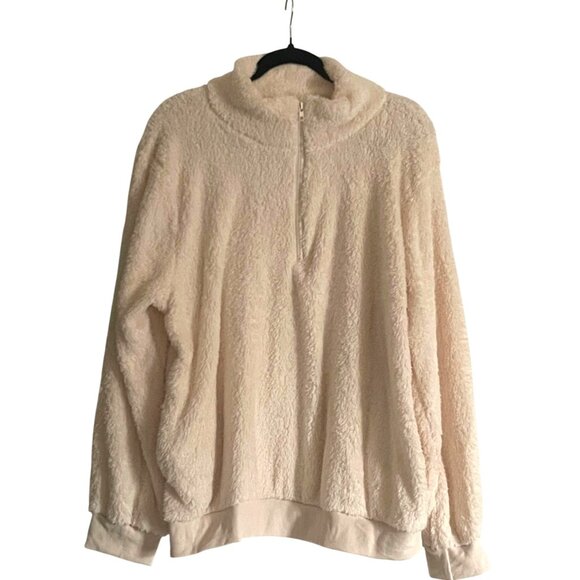 Cream Minky Plush Teddy Quarter Zip Lightweight Pullover – Super Soft Size XL - Picture 2 of 6